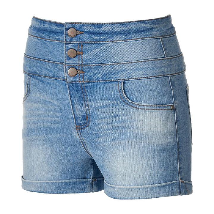 Juniors' Tinseltown Triple Stack Denim Shortie Shorts, Girl's, Size: 1, Brt Blue
