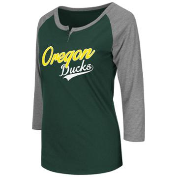 Women's Campus Heritage Oregon Ducks Meridian Baseball Tee, Size: Medium, Dark Green