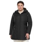 Plus Size Weathercast Hooded Quilted Walker Jacket, Women's, Size: 1xl, Black