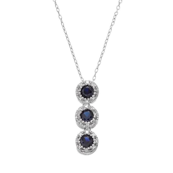 Radiant Gem Lab-created Sapphire Sterling Silver Halo Pendant Necklace, Women's, Size: 18, Blue