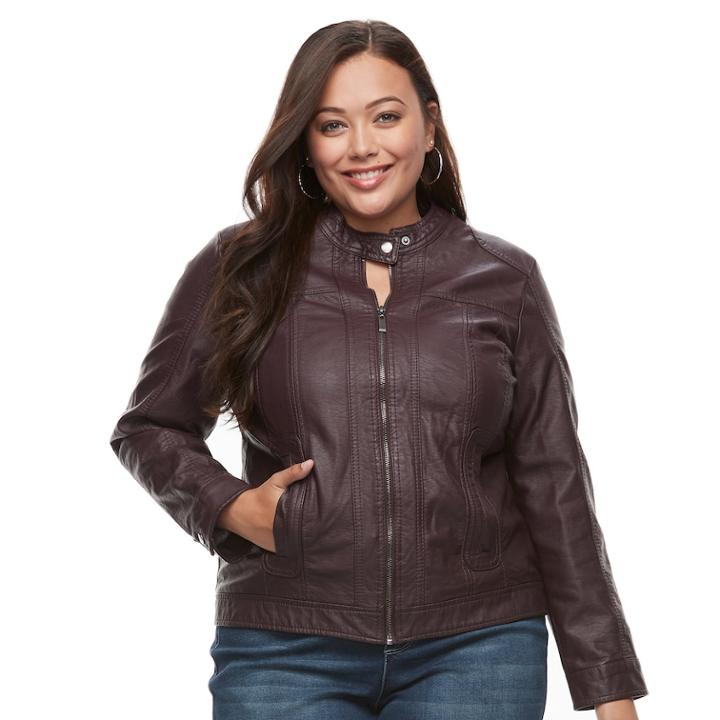 Plus Size Apt. 9&reg; Faux-leather Moto Jacket, Women's, Size: 4xl, Brown