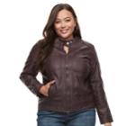 Plus Size Apt. 9&reg; Faux-leather Moto Jacket, Women's, Size: 4xl, Brown