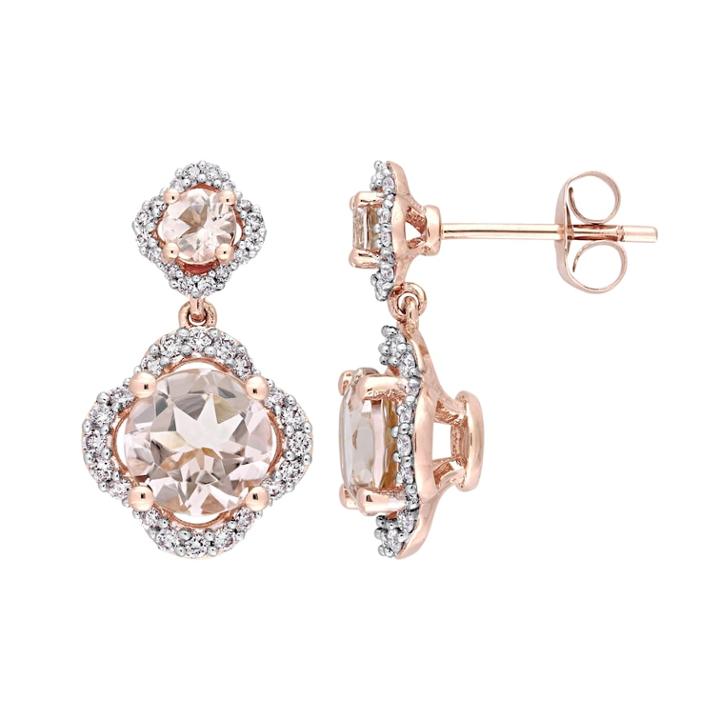 14k Rose Gold Morganite & 3/8 Carat T.w. Diamond Drop Earrings, Women's, Pink