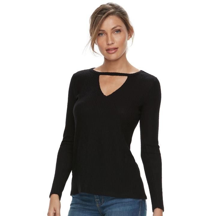 Women's Rock & Republic&reg; Ribbed Cutout Tee, Size: Xl, Black