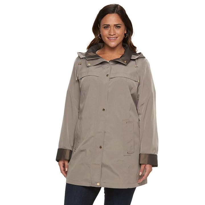 Plus Size Gallery Hooded Lined Rain Jacket, Women's, Size: 2xl, Beig/green (beig/khaki)