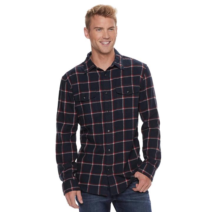 Men's Sonoma Goods For Life&trade; Modern-fit Plaid Flannel Button-down Shirt, Size: Xl, Dark Blue