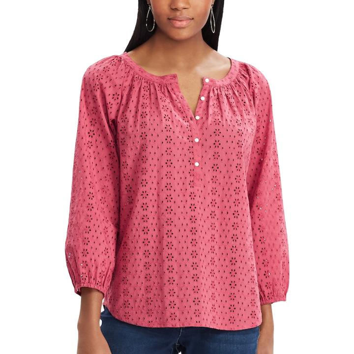 Petite Chaps Eyelet Henley Top, Women's, Size: Xs Petite, Red