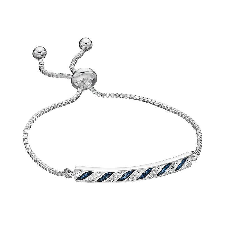 Brilliance Silver-plated Glitter Striped Lariat Bracelet With Swarovski Crystals, Women's, Blue