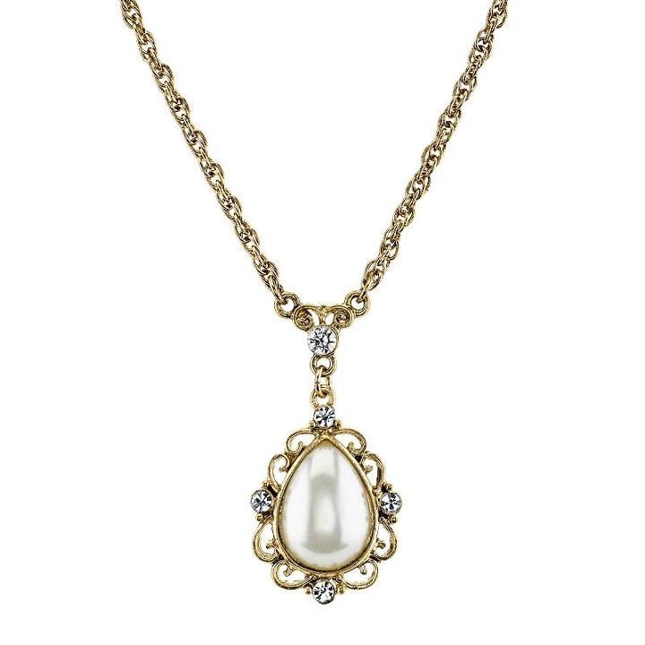 1928 Teardrop Cabochon Y Necklace, Women's, Size: 16, White