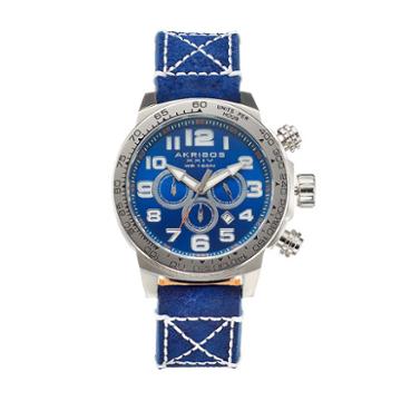 Akribos Xxiv Men's Trek Leather Chronograph Watch, Blue