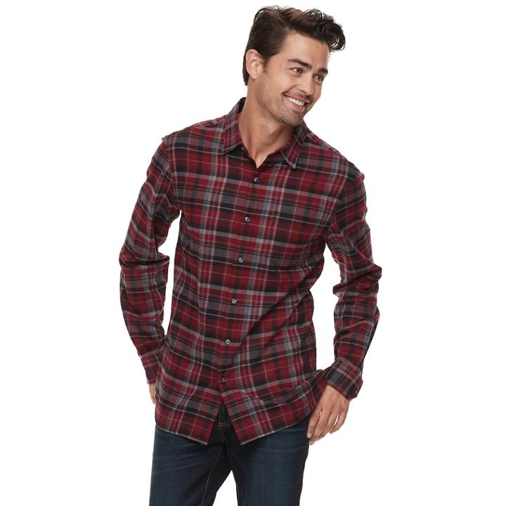 Men's Apt. 9&reg; Brushed Flannel Button-down Shirt, Size: Xxl, Red
