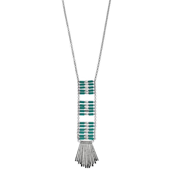 Aqua Tube Bead Ladder Paddle Fringe Necklace, Women's, Turq/aqua