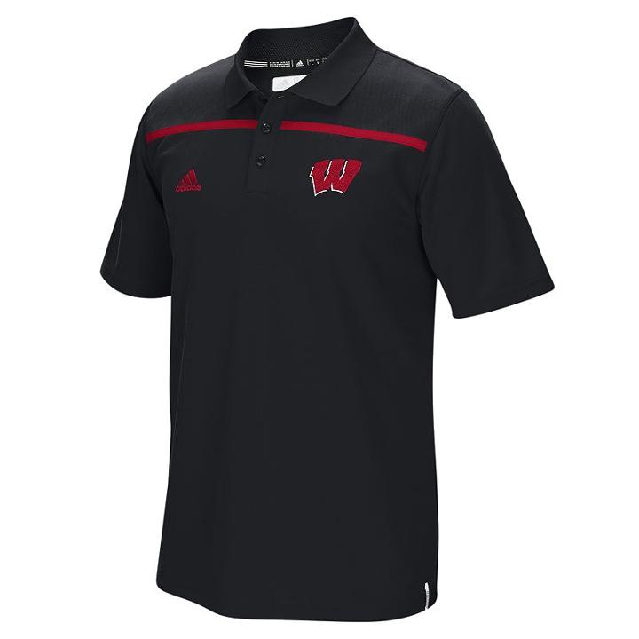 Adidas, Men's Wisconsin Badgers Sideline Coaches Polo, Size: Small, Black
