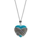 Tori Hill Simulated Turquoise & Marcasite Sterling Silver Heart Pendant Necklace, Women's, Blue