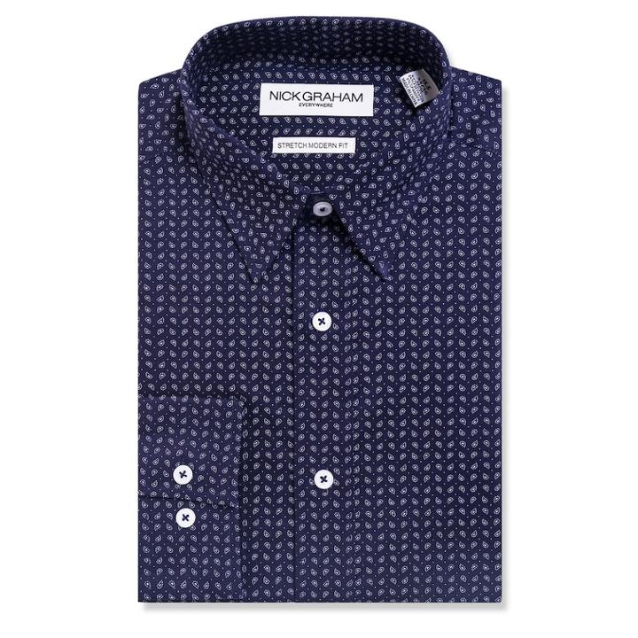 Men's Nick Graham Everywhere Modern-fit Stretch Dress Shirt, Size: Xl-34/35, Blue (navy)