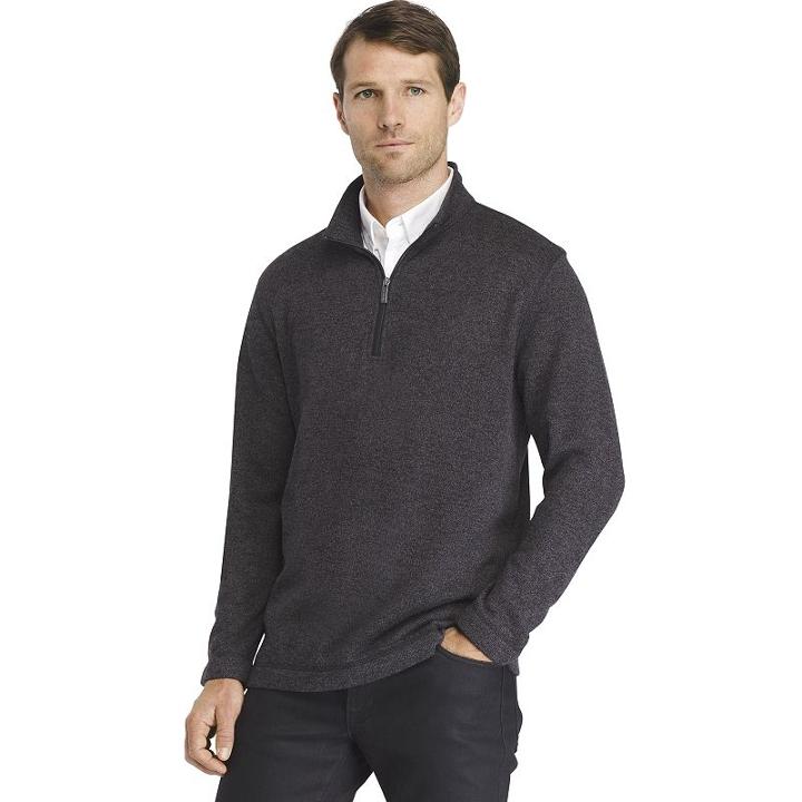 Men's Van Heusen Classic-fit Sweater Fleece Quarter-zip Pullover, Size: Medium, Black