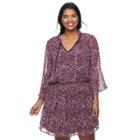 Juniors' Plus Size Speechless Print Bell Sleeve Dress, Teens, Size: 2xl, Drk Purple