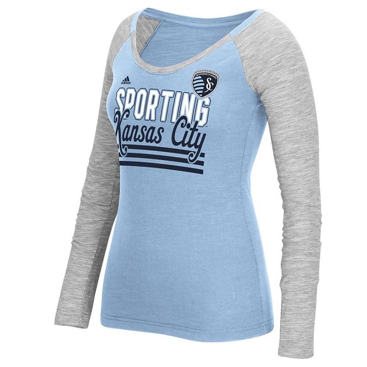 Women's Adidas Sporting Kansas City Stack Striped Tee, Size: Small, Grey