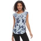 Juniors' Candie's&reg; Print Lace Inset Top, Teens, Size: Xs, Light Blue