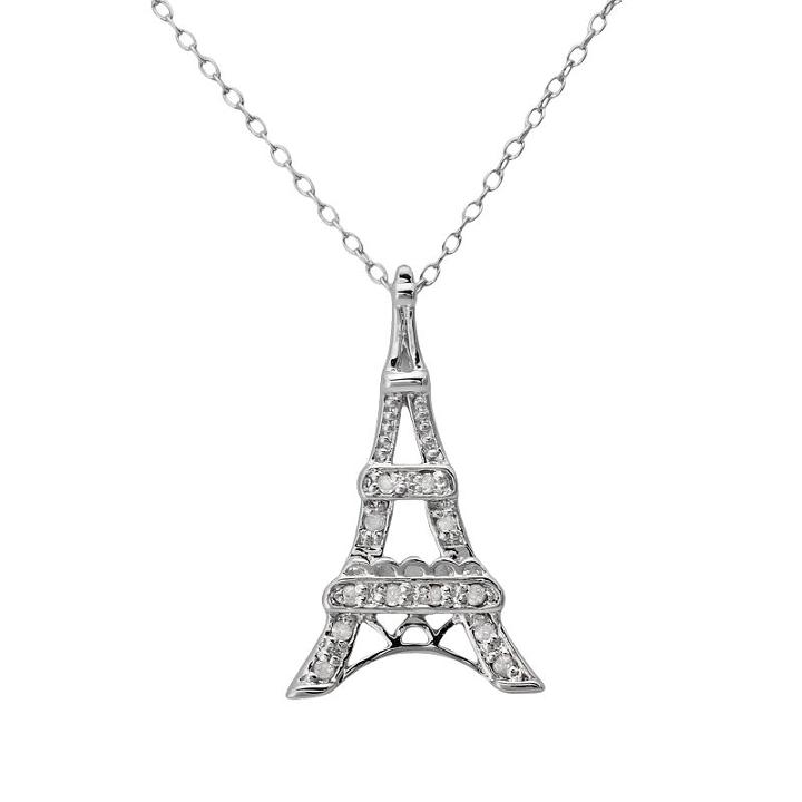 Sterling Silver 1/10-ct. T.w. Diamond Eiffel Tower Pendant, Women's, Size: 18, White