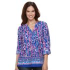 Women's Caribbean Joe Abstract Print Roll-tab Top, Size: Large, Med Pink