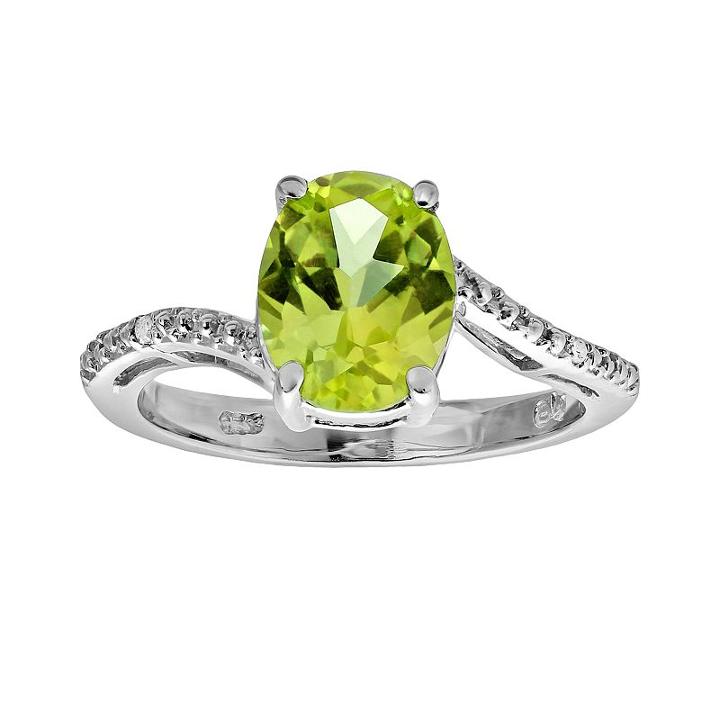 Sterling Silver Peridot And Diamond Accent Oval Ring, Women's, Size: 5, Green