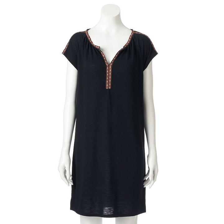 Women's Sonoma Goods For Life™ Embroidered Trim T-shirt Dress, Size: Small, Black