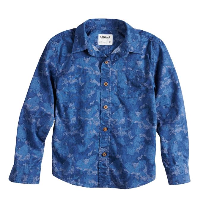 Boys 4-12 Sonoma Goods For Life&trade; Camouflaged Button Down Shirt, Size: 7, Med Blue