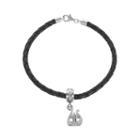 Logoart Sterling Silver & Leather Alpha Chi Omega Sorority Lyre Bracelet, Women's, Size: 7.5, Grey