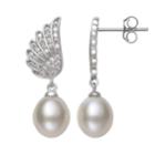 Sterling Silver Freshwater Cultured Pearl & Cubic Zirconia Wing Drop Earrings, Women's, White