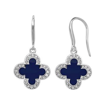 Marie Claire Jewelry Crystal Silver Tone Clover Drop Earrings, Women's, Navy