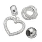 Individuality Beads Cubic Zirconia Sterling Silver Love Knot Bead And Heart Charm Set, Women's, Grey