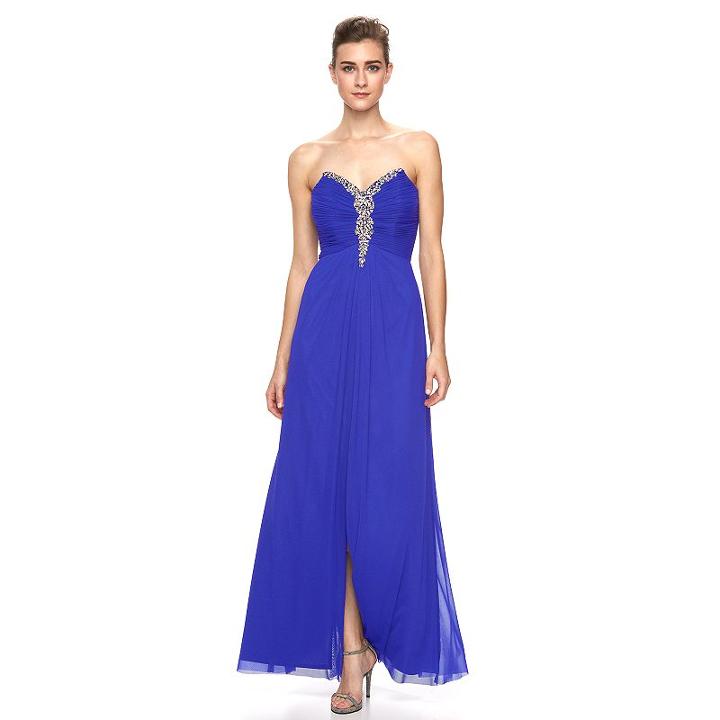 Women's 1 By 8 Embellished Strapless Gown, Size: 10, Brt Blue
