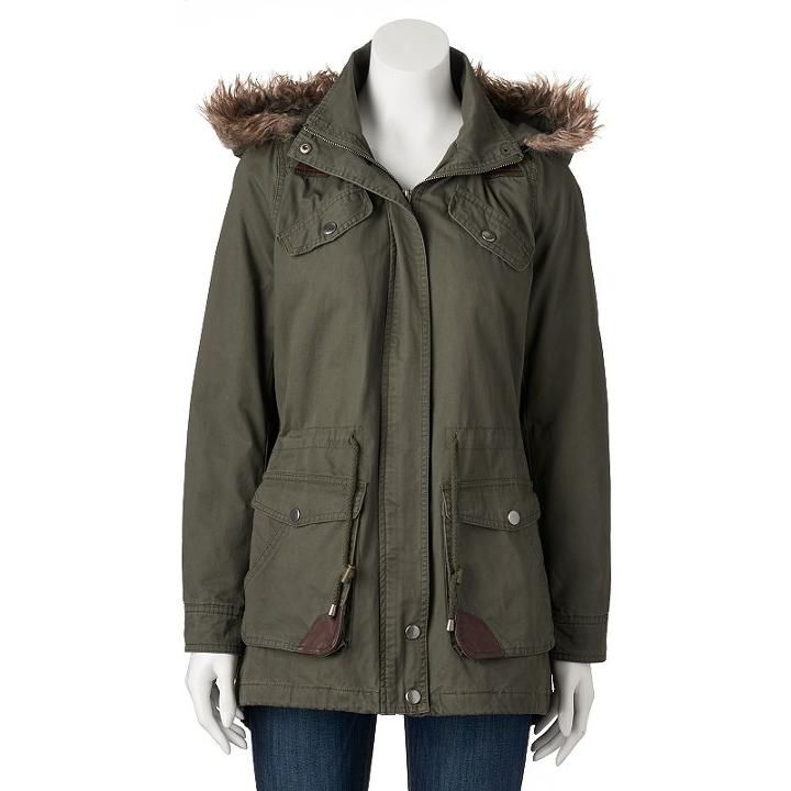 Juniors' J-2 Drawstring Twill Anorak Jacket, Teens, Size: Medium, Dark Green