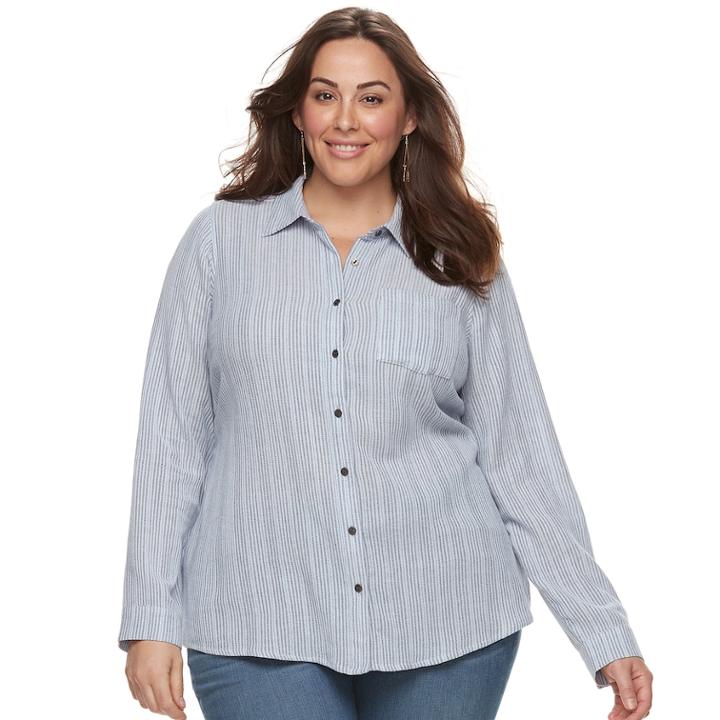 Plus Size Sonoma Goods For Life&trade; Essential Supersoft Flannel Shirt, Women's, Size: 3xl, Dark Blue