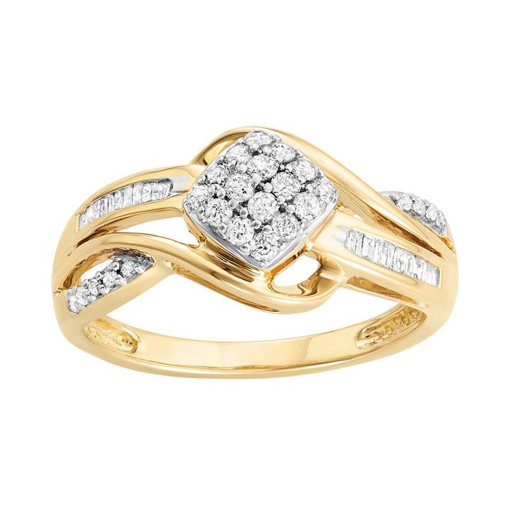10k Gold 1/3 Carat T.w. Diamond Square Cluster Ring, Women's, Size: 7, White