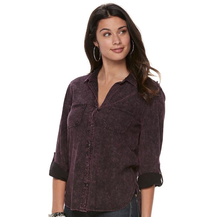 Women's Rock & Republic® Cuffed Shirt, Size: Large, Pink