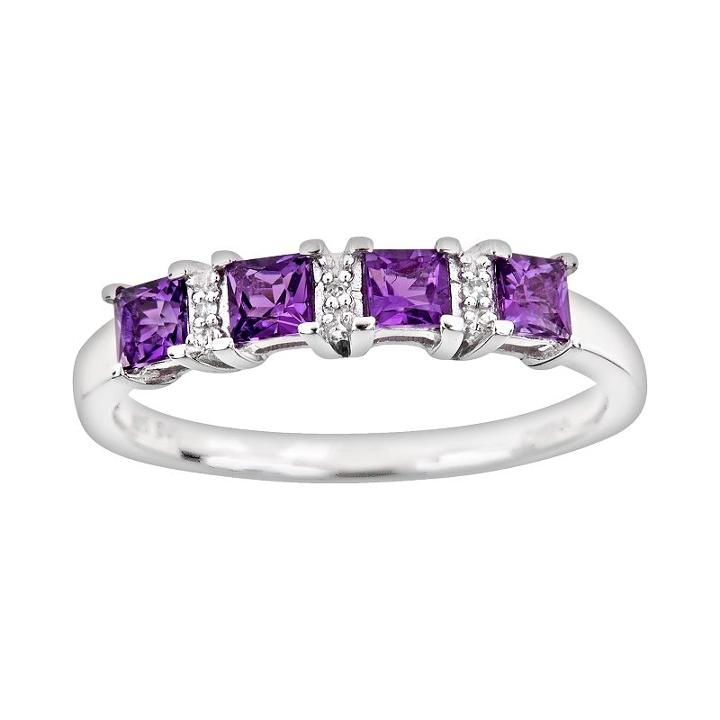 Sterling Silver Amethyst And Diamond Accent Ring, Women's, Size: 6, Purple