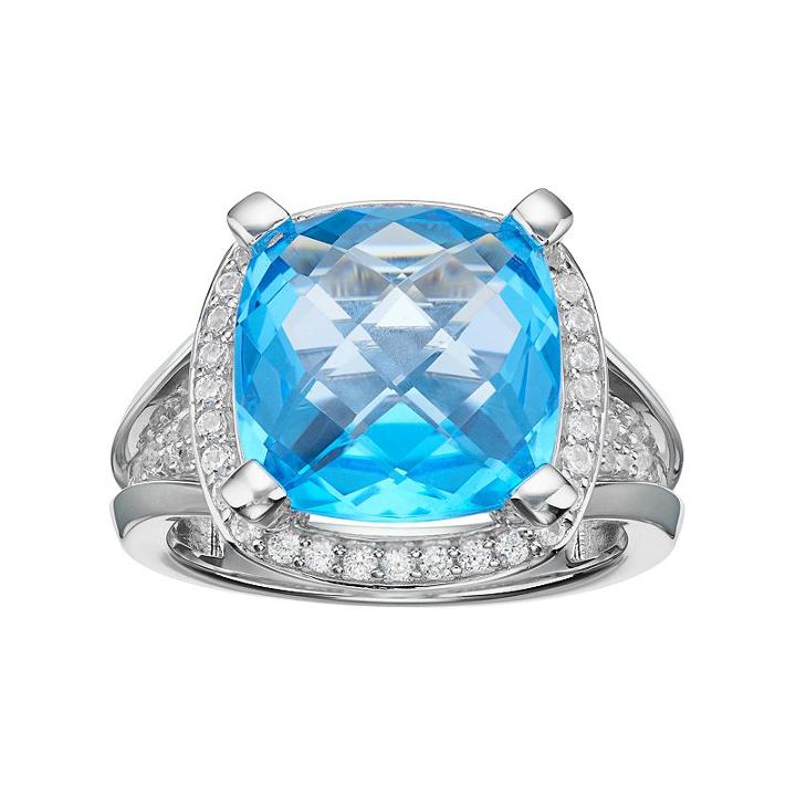 Sterling Silver Blue Topaz & Lab-created White Sapphire Halo Ring, Women's, Size: 7