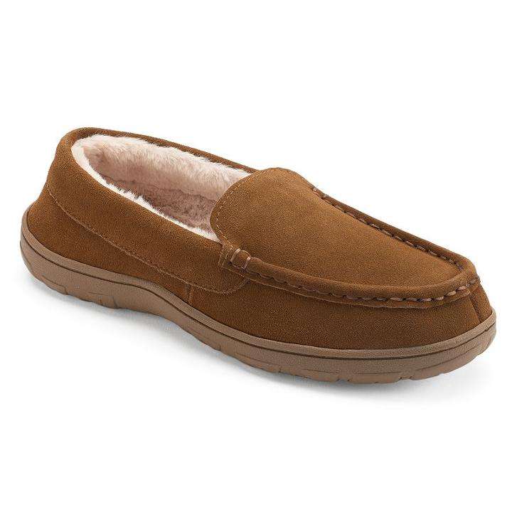 Chaps Men's Suede Memory Foam Loafer Slippers, Size: Large, Red/coppr (rust/coppr)