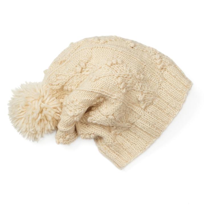 Women's Sijjl Wool Cable-knit Slouchy Pom-pom Beanie, White