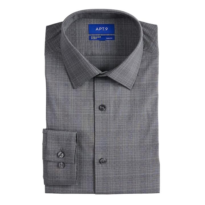 Men's Apt. 9&reg; Slim-fit Premier Flex Collar Stretch Dress Shirt, Size: 15.5-34/35, Grey