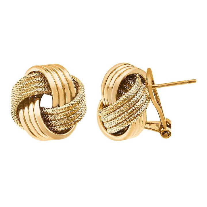 14k Gold Over Silver Textured Love Knot Button Stud Earrings, Women's, Yellow
