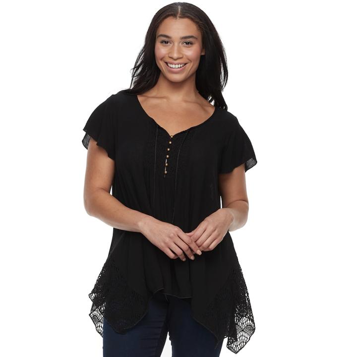 Plus Size World Unity Lace Shark-bite Tee, Women's, Size: 0x, Oxford