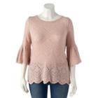 Plus Size Lc Lauren Conrad Eyelet Crewneck Sweater, Women's, Size: 2xl, Light Pink