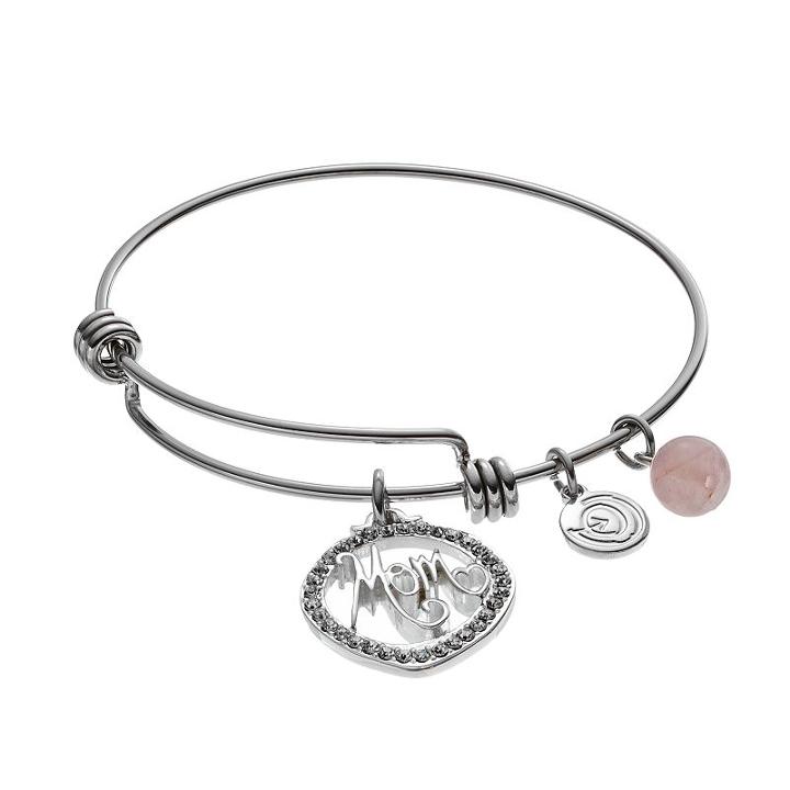 Love This Life Rose Quartz & Crystal Mom Disc Charm Bangle Bracelet, Women's, Grey