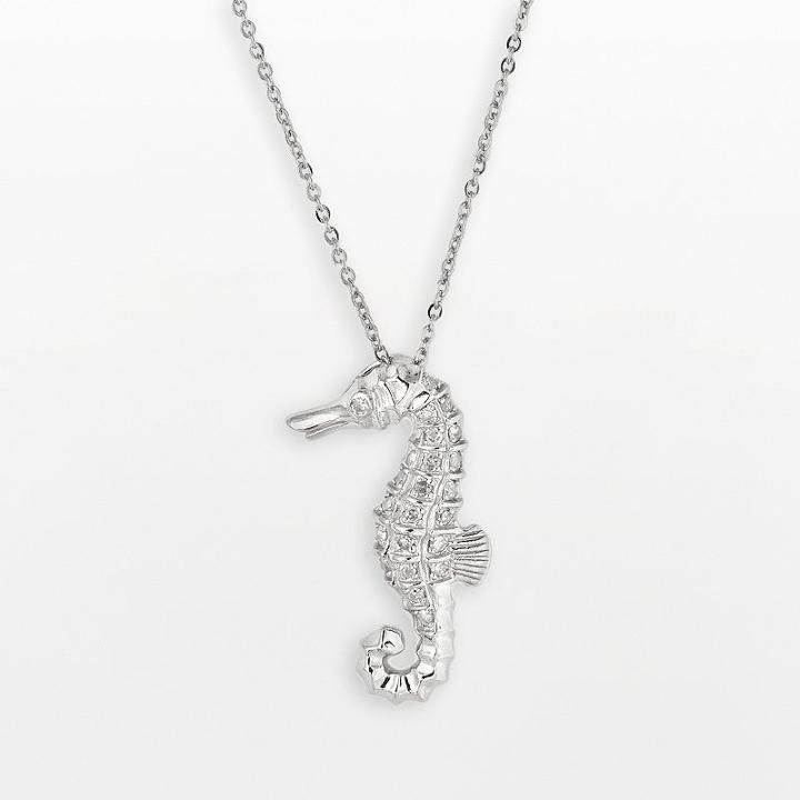 Sterling Silver 1/10-ct. T.w. Round-cut Diamond Seahorse Pendant, Women's, Size: 18