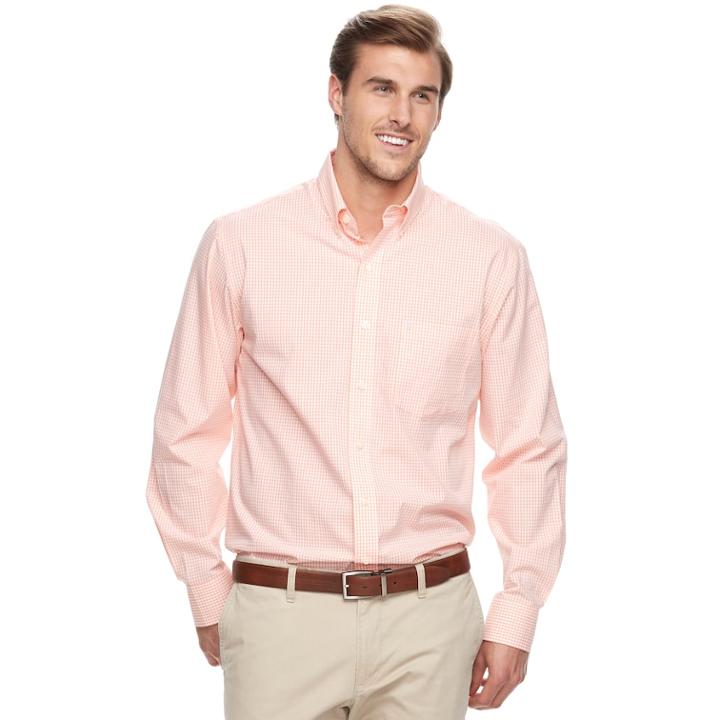 Big & Tall Izod Regular-fit Gingham-checked Stretch Button-down Shirt, Men's, Size: 3xl Tall, Drk Orange
