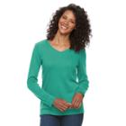 Women's Croft & Barrow&reg; Classic Long Sleeve V-neck Tee, Size: Medium, Turquoise/blue (turq/aqua)