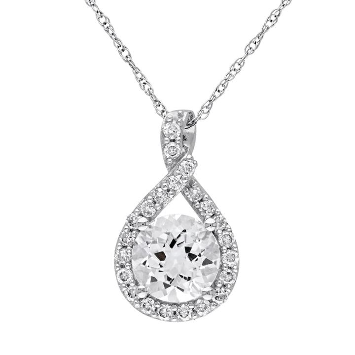 Stella Grace 10k White Gold Aquamarine & 1/5 Cart T.w. Diamond Infinity Pendant Necklace, Women's, Size: 17, Blue
